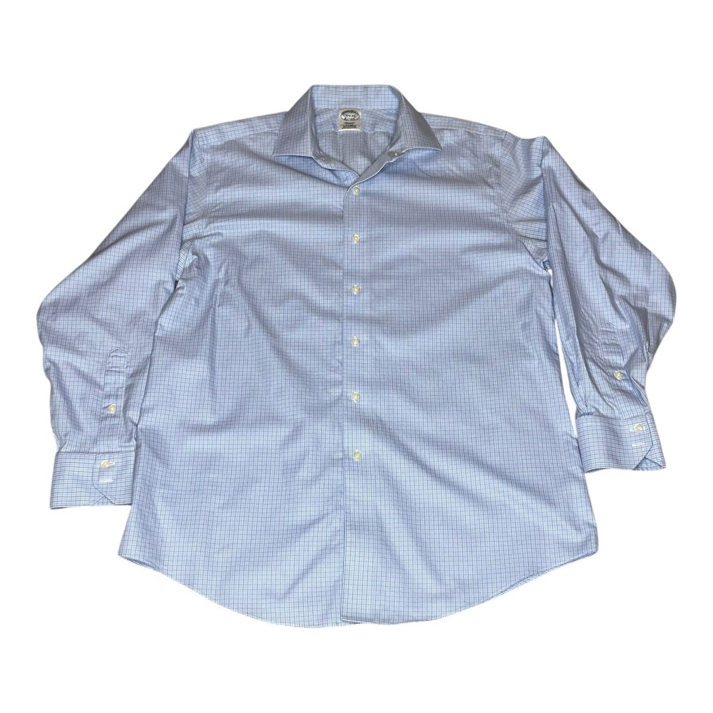 Brooks Brothers Regent Supima Mens‎ Blue Gingham Dress Shirt 16.5 34 Non Iron